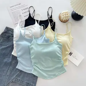 Elegant & Versatile Women's Cami Top With Built-In Bra - Sleeveless, Padded For Comfort, Solid Color, Machine Washable