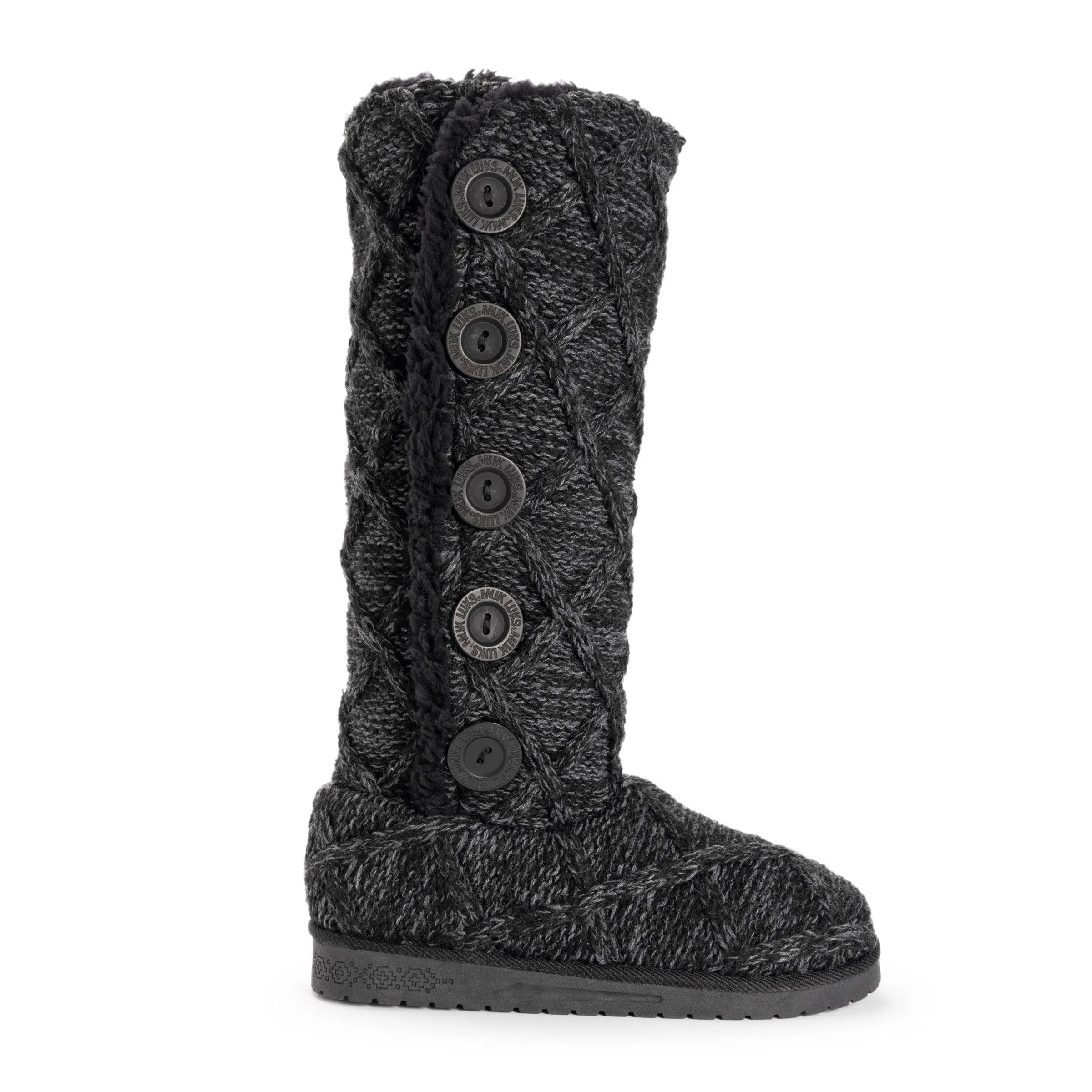 Muk Luks Women's Malena Black Lattice Mid-Height Boots - Women's Shoe & Footwear, Soft Fur, Button Details, Foam Insole, No Bleach for Comfortable Wear