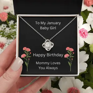 To My Daughter Love Knot Necklace From Mom, January Carnation Flower Necklace With Message Card, Gift For Daughter, Birthstone Jewelry, Birthstone Jewelry, Necklace With Gift Box, Gifts For Birthday Christmas Xmas