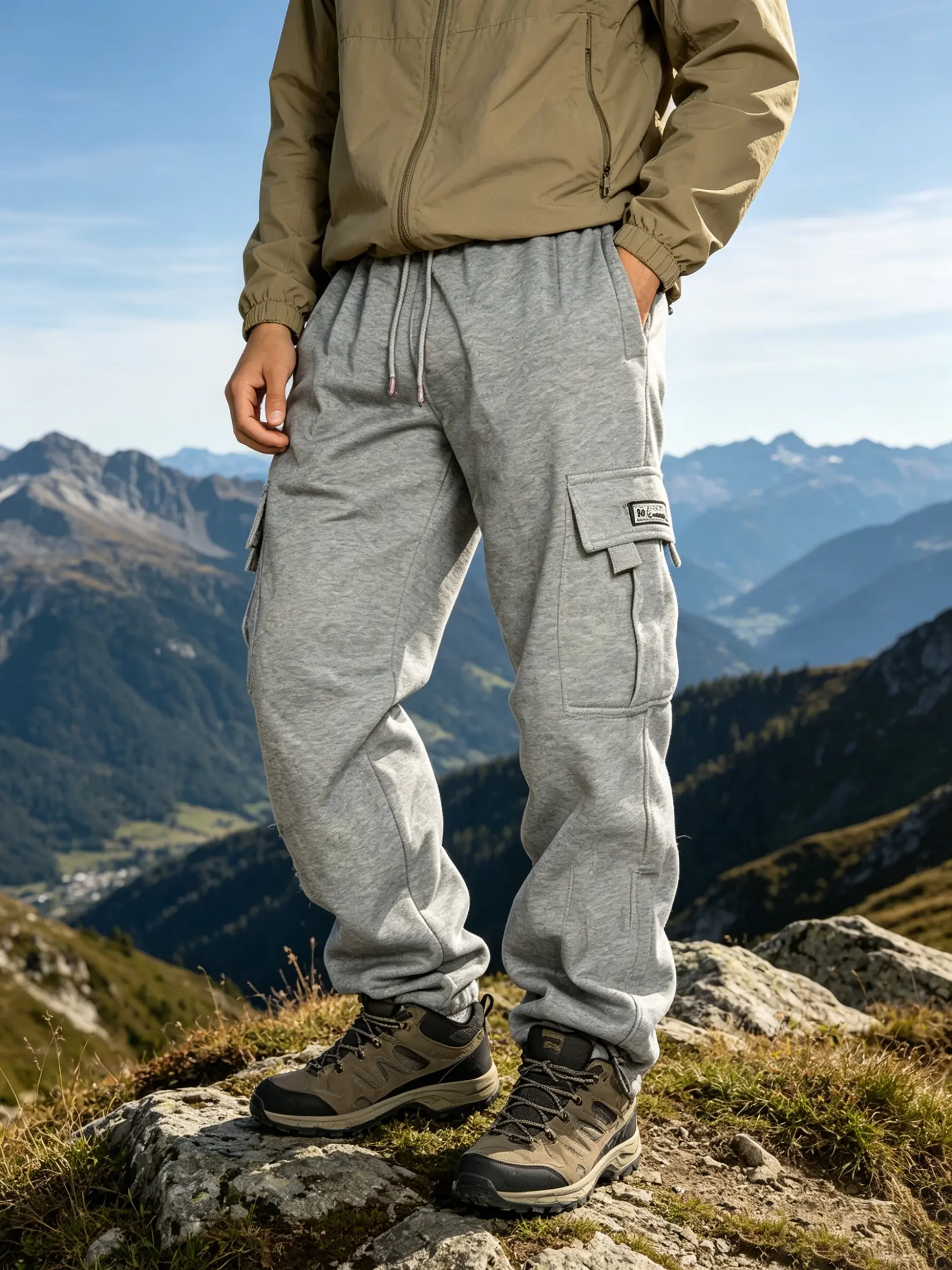 Men's Heavyweight Cargo Sweatpants  Relaxed Fit Fleece Pants 6 Pockets Drawstrings Hip Hop Harem Casual Trouser