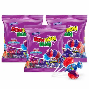 Colombina Bon Bon Bum Lollipops w/Bubble Gum Center, Berry Explosion Mix, Individually Wrapped, Ideal for Party Favors and Gifts, (Pack of 3)