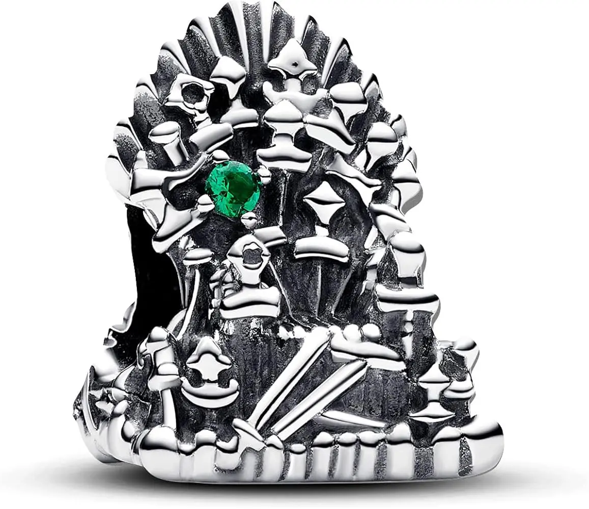 PANDORA Game of Thrones The Iron Throne Charm, Sterling Silver Fantasy Jewelry with Green Lab-Created Crystal Accent for Adults, Fantasy Theme, Legacy Lore, Many Enemies Swords