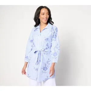 Dennis Basso Petite Button Front Embroidered Poplin Duster
