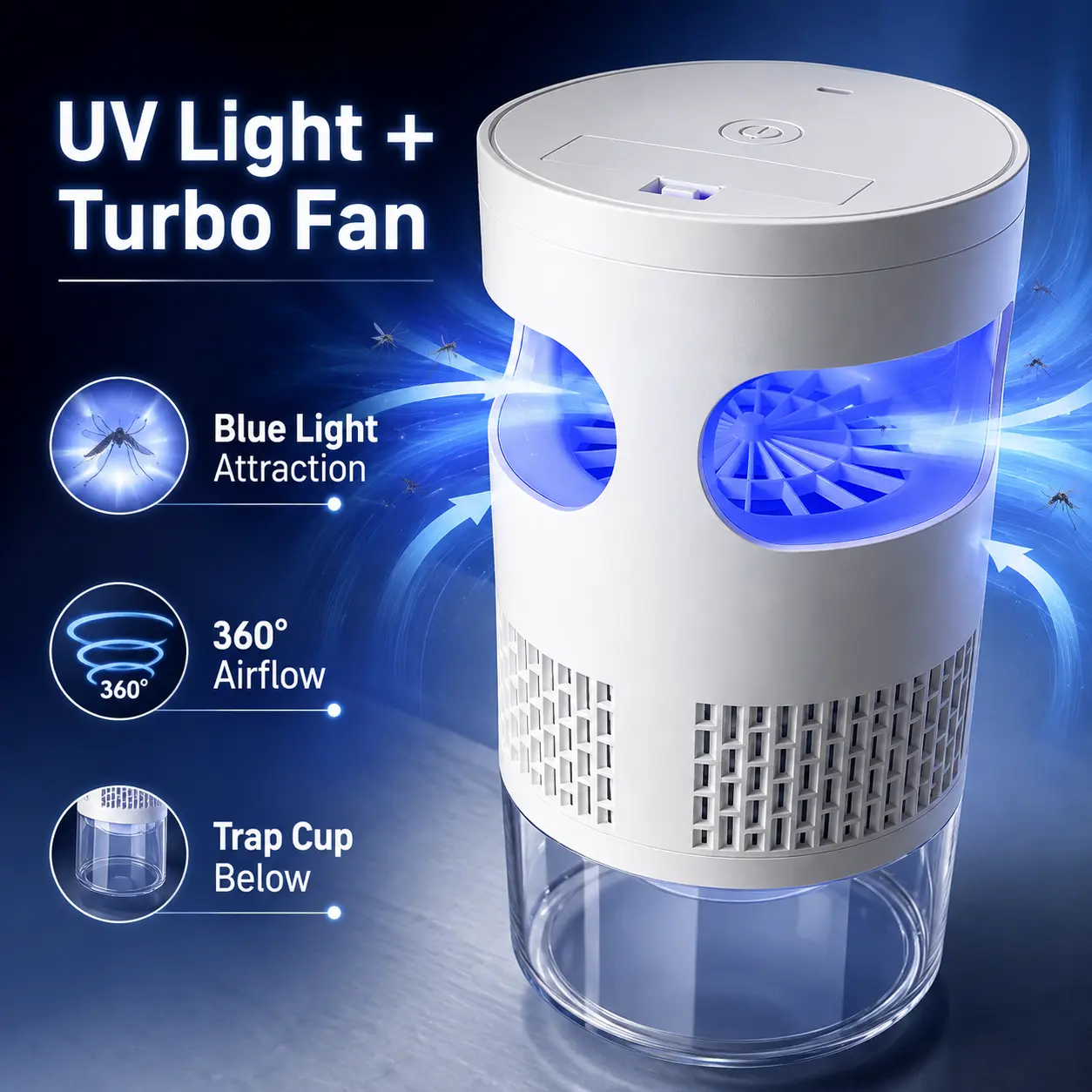 Gainstarx Indoor UV Bug Trap with Suction Fan, Plug-In Mosquito & Fruit Fly Trap for Home, Kitchen, Bedroom and Living Room, Quiet Electronic Flying Insect Catcher