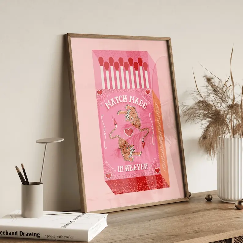 Match Made in Heaven Print Retro Matchbox Poster Vintage Pop Art Decor for Fans & Retro Hip-Hop Wall Art