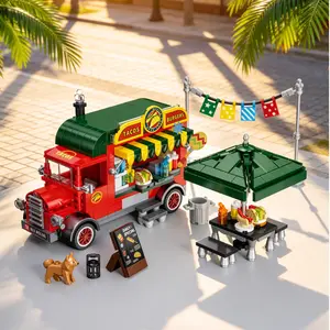615PCS Mexican Food Taco & Burger Truck Building Set, High-Gloss ABS Construction Toy with Shiba Pup, 8 Years+ Room Decor & Creative Desktop Display Birthday Gift for Teens