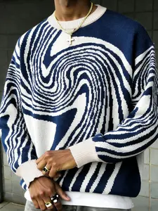 Men's Casual Classic Round Neck Pullover Sweater Knitwear, Loose Comfortable Lightweight Knit Print Top, Fall & Winter Fashion, Perfect Gift for Men