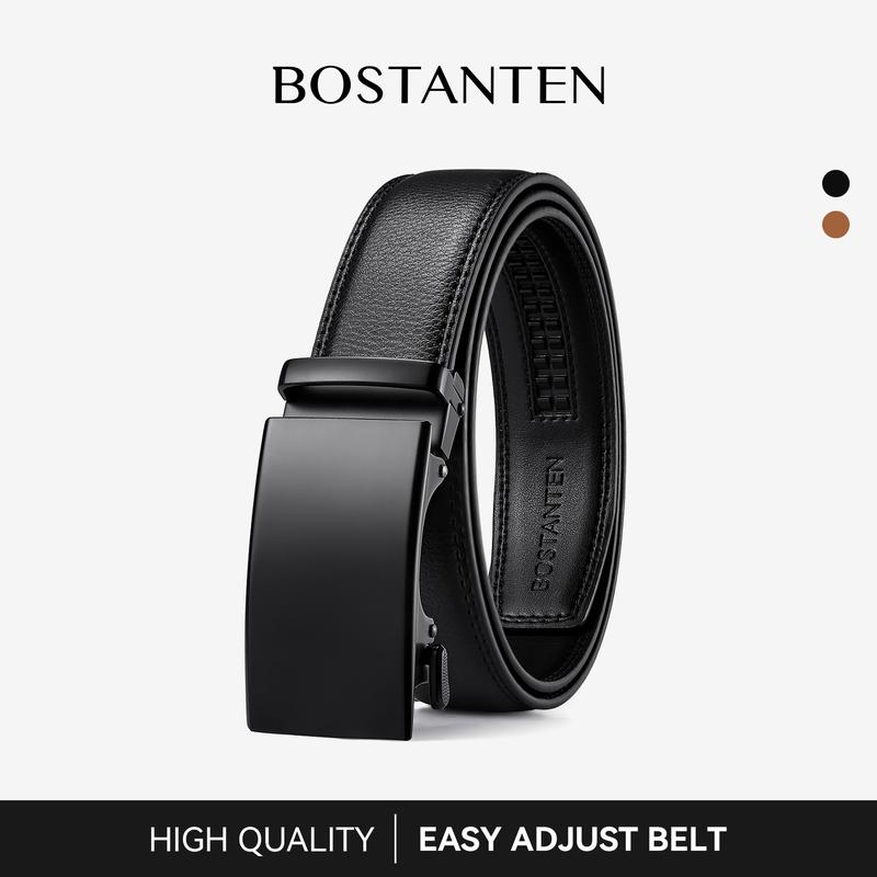 [Valentine's Day Gift] BOSTANTEN Mens Belt Leather Ratchet Easy Release Belt For Men Designer Belt Dress and Casual with Adjustable Buckle for Men's Wear Gift Textured Fathers Gift
