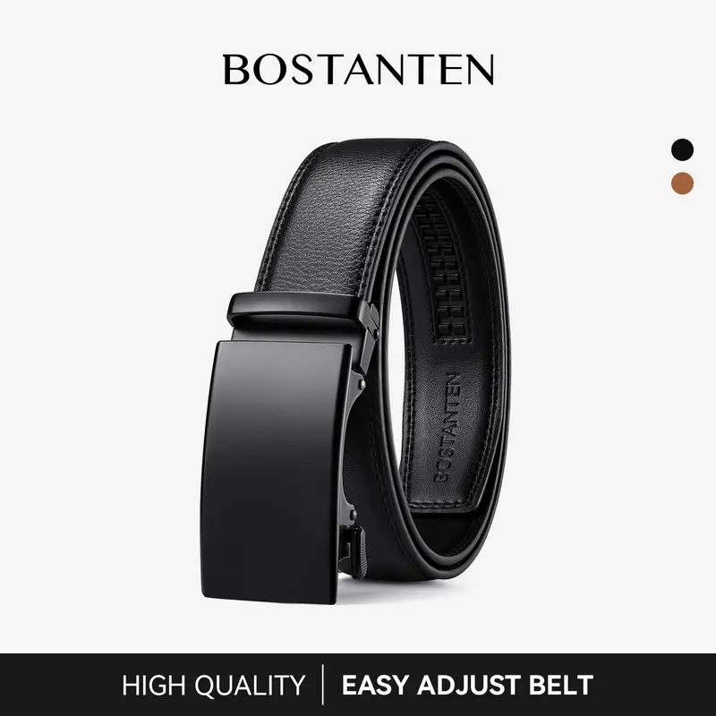 [Valentine's Day Gift] BOSTANTEN Mens Belt Leather Ratchet Easy Release Belt For Men Designer Belt Dress and Casual with Adjustable Buckle for Men's Wear Gift Textured Fathers Gift