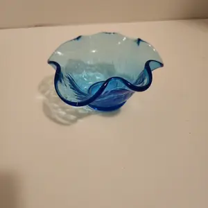 Blue crackle glass dish