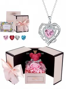 Rose Heart Forever Mom Original heart-shaped rose pendant, luxury premium gem necklace.Paired with a preserved rose & teddy bear jewelry gift box.Perfect mysterious gift for festivals, birthdays, Valentine's Day, Mother's Day and Christmas.