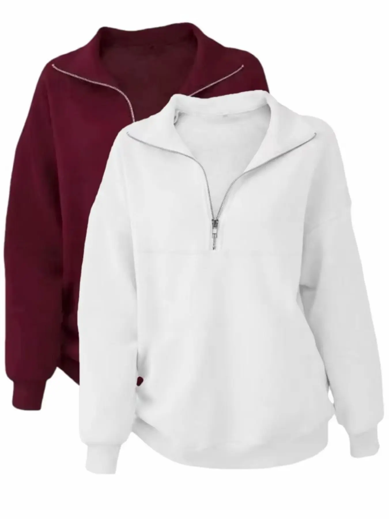 Women's Fall Winter Long Sleeve Pullover Sweater Set, Basic Casual Loose Fit Round Neck Zipper Hoodie Sweatshirts, Daily Outdoor Wear Everyday Zip Up