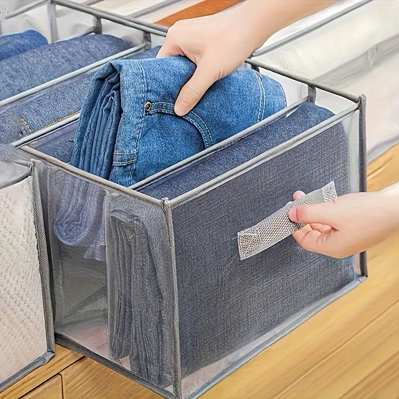 Transparent plastic fiber drawer organizer box with smooth drawers and a sturdy frame, foldable space-saving storage box, Clothes Organiser, with label holder, suitable for wardrobes and under beds, organizes shirts, jeans, underwear, and socks