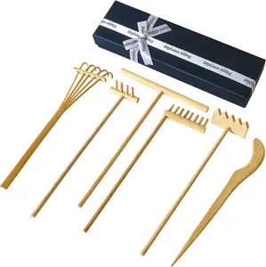 Mini Zen Garden Rake Set 6PCS - Premium Natural Bamboo Sand Rakes with Gift Box - Zen Garden Tools Kit Accessories Japan Zen Gift Stylus for Meditation & Sand Art