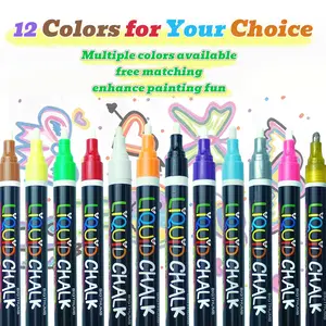 12 Color Reversible Fiber Tip Liquid Chalk Markers, 1-6mm Sharp & Round Tips, Water-Based Erasable Fast-Drying Dust-Free, Bright Waterproof