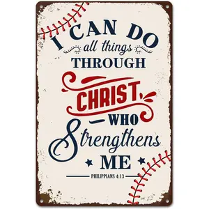 Vintage Sports Rectangular Metal Tin Artwork, 8x12 in Inspirational Baseball Sign, Lightweight Pre-Drilled Indoor/Outdoor Wall Decor for Boys’ Room, Boys’ Baseball Gift