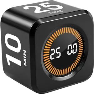 Pomodoro Timer Cube for Productivity -- 5/25/10/50 Minutes Preset, Digital Gravity Sensor Desk Visual Timer for , Silent Mode, Ideal for Office, Study, Kitchen &