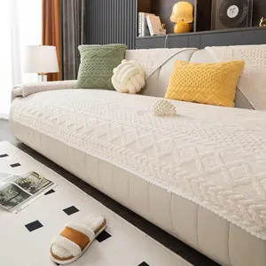 Non-Slip Solid Sofa Cover Soft Comfortable Sofa Protector for Home Living Room Use in Cream Color