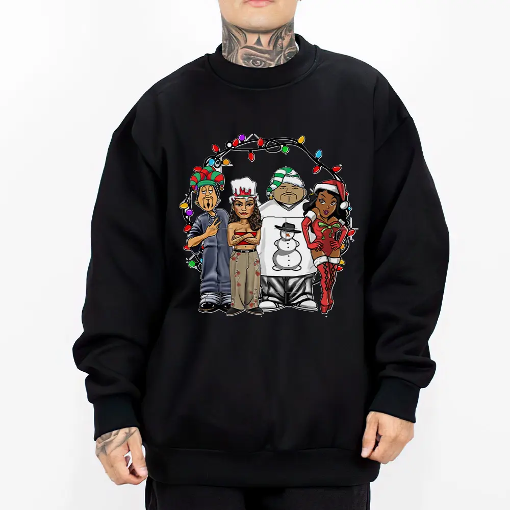 Homies Christmas Chicano Clothing Lowrider Chicana Art Gangster Cholo Outfit Cotton Fabric Menswear Casual Streetwear Unisex Loose Oversized Pullover