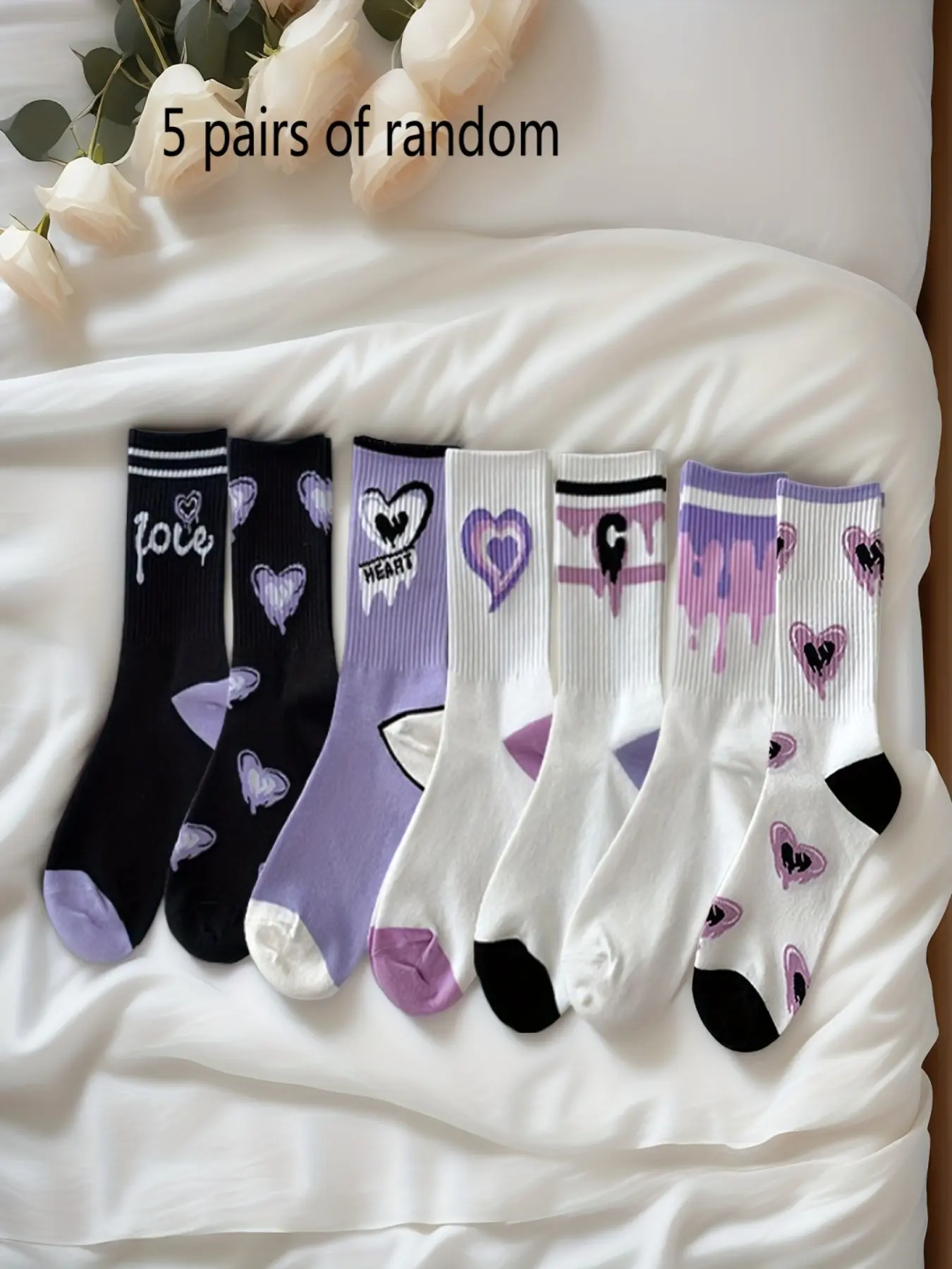 5 Pairs High-Style Women's Mid-Calf Socks, Comfortable Sweat-Absorbing Fashion Socks, Cartoon Sports Socks for Spring and Fall