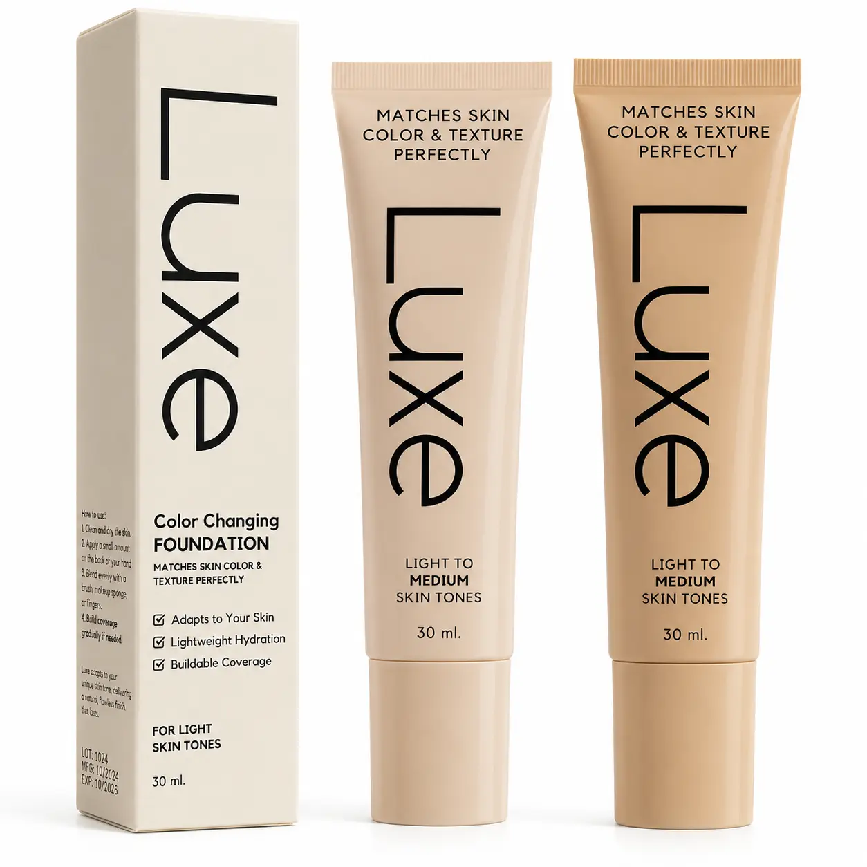 Color Changing Foundation, 30 mL Shade-Adapting Liquid Makeup with Lightweight Feel, Buildable Coverage and Natural-Looking Finish, Light BL03 or Medium BL10