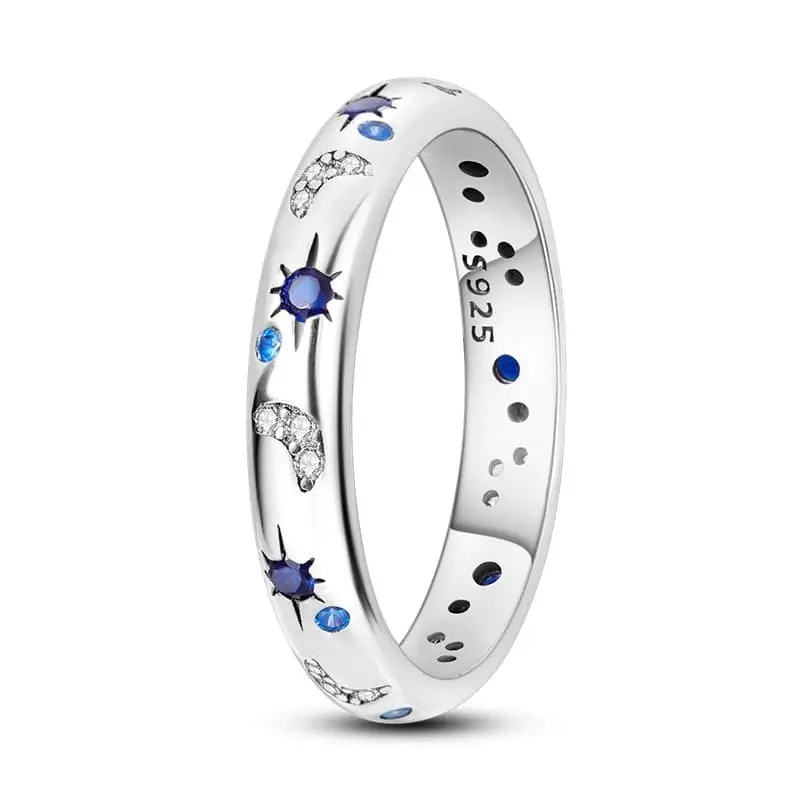 925 Sterling Silver Celestial Sparkle Ring with Metal Circular Charms, Unisex Fashion Jewelry, Gifts for Boyfriend, Metal Circular Charms & Pendants