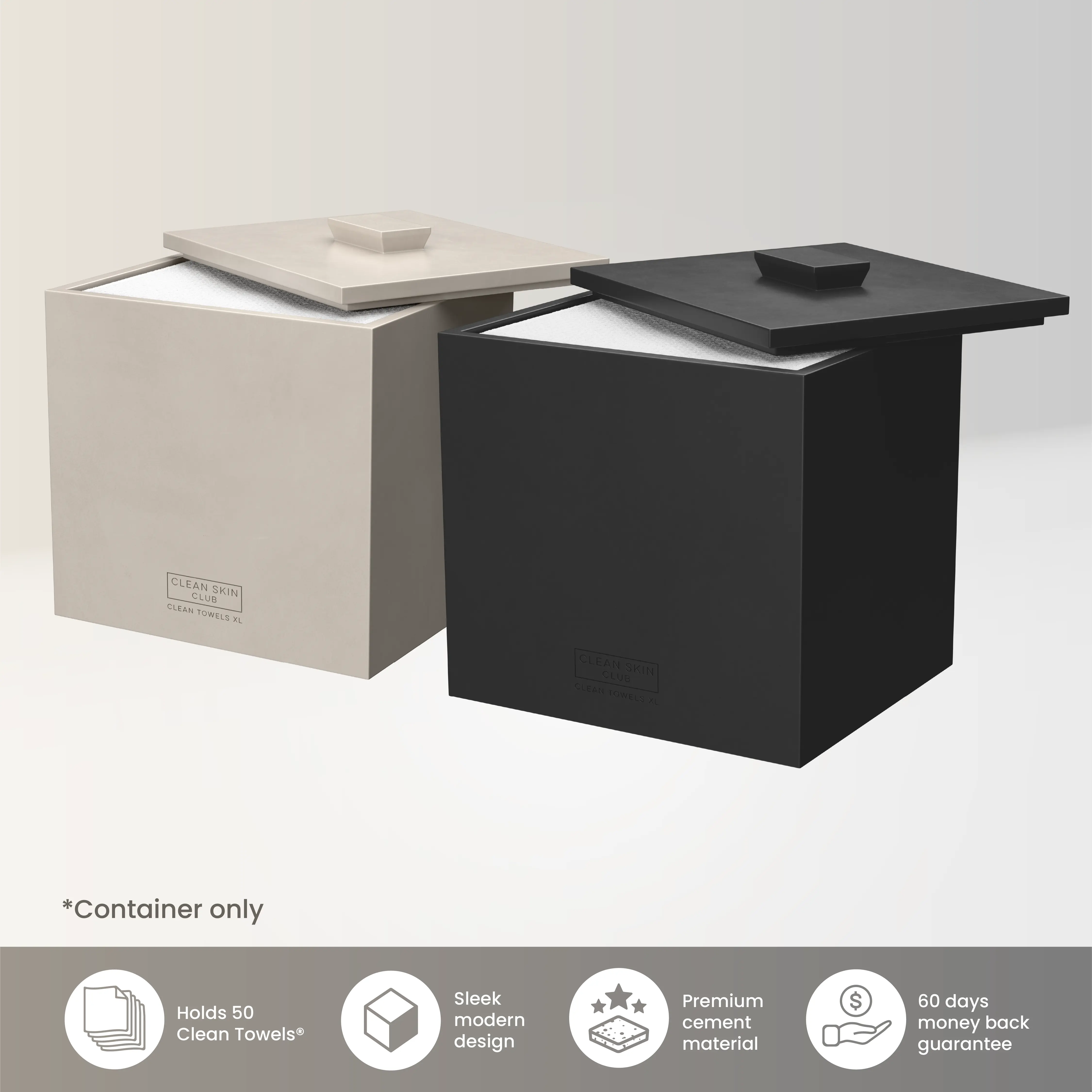 CLEAN SKIN CLUB Matte Onyx Cement Box for 50 Disposable Clean Towels XL Water-Resistant Space-Saving Bathroom Counter Storage Minimalist Design CLEAN SKIN CLUB Matte Onyx Cement Box for 50 Disposable Clean Towels XL Water-Resistant Space-Saving Bathroom Counter Storage Minimalist Design