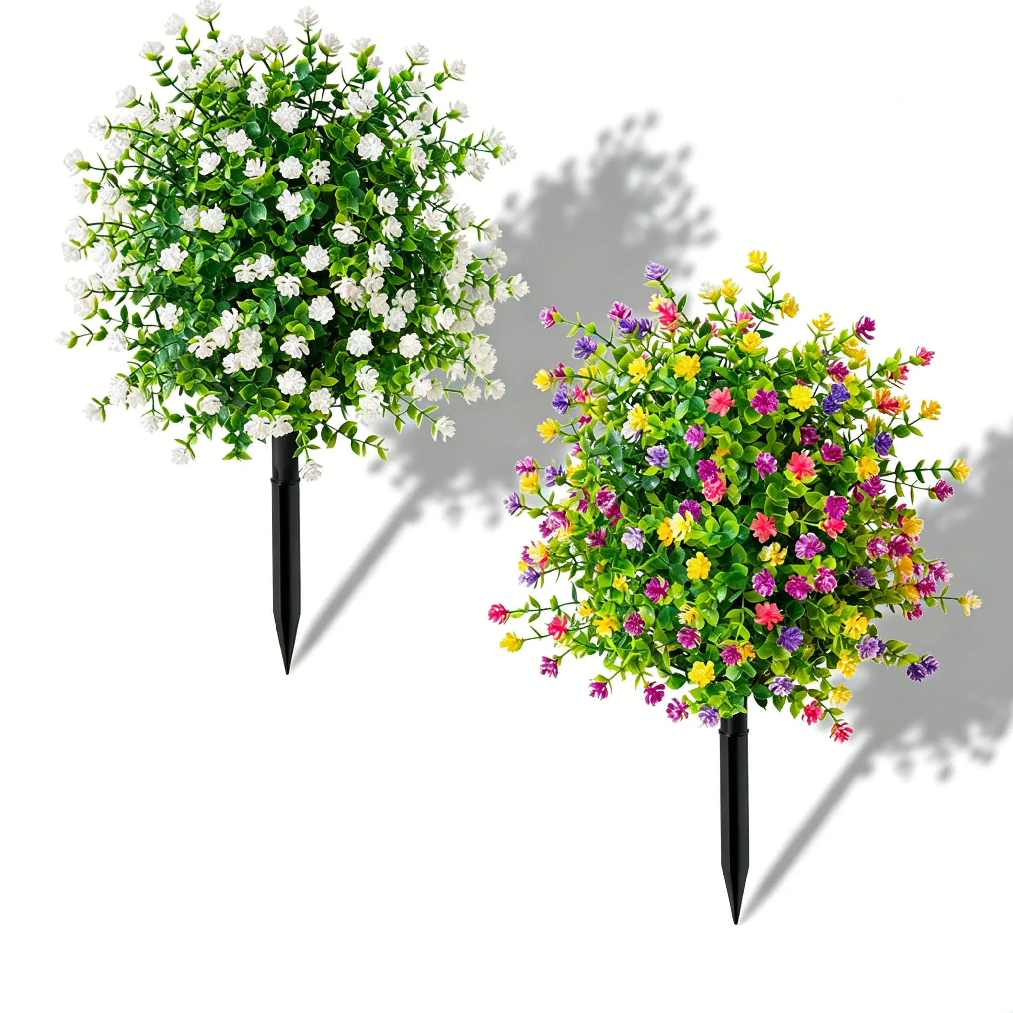 UV Resistant Artificial Camellia Decorative Flowers with Single Stake, Mixed Colors (White, Yellow, Purple, Red) Weatherproof Faux Floral Bushes for Outdoor Decor, Garden Yard Patio Planter Landscaping