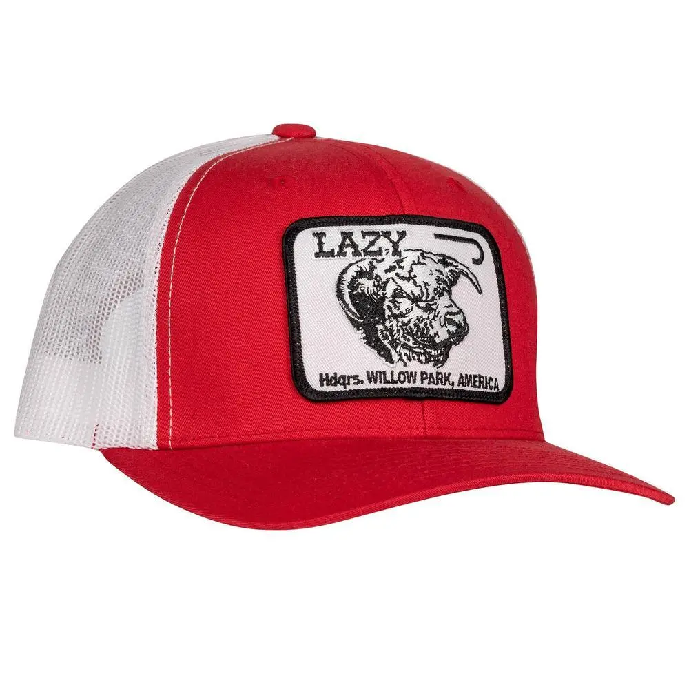 Lazy J Ranch Red & White Willow Cattle Headquarters Mid Profile Polyester Snapback Cap - Trucker Style Hat, Outdoor Fashion Accessory, Graphic Design Cap, Graphic Hat, Six Panel