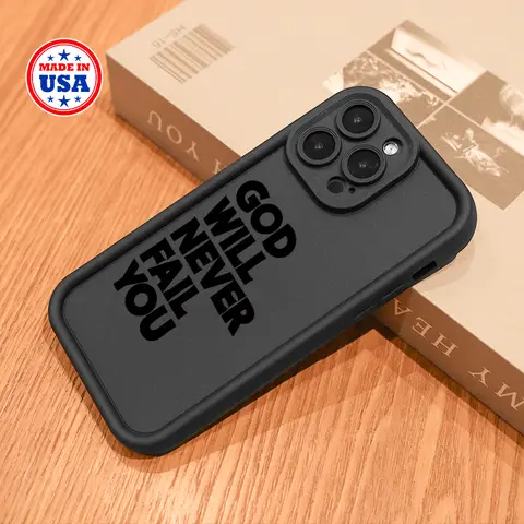 Christian Bible Psalms Quotes "God Will Never Fail You" Pattern Shockproof Phone Case - Customized Metal Accessory for iPhone 11 12 13 14 15 16 Pro Max, Handheld Devices Protector, Mobile Tech Accessory
