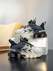 Spring Fall Casual Sports Shoes, Adjustable Rotating Buckle, Classic Colorblock, School Student Sneakers, Trainer, Textile Upper