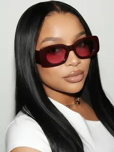 Women's Wine Square Frame Fashion Glasses, Personalized Street Style, Beach Vacation Travel Holiday Party Accessories, Stylish Glasses