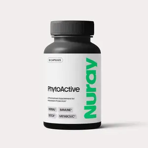 Nuray PhytoActive Dietary Supplement with Broccoli Sprout Powder, Herbal Extracts for Immune Health, Metabolic Health, and Detox, Gluten-Free, 30 Vegetarian Multivitamin Capsules Edible Fitness Healthy Healthcare