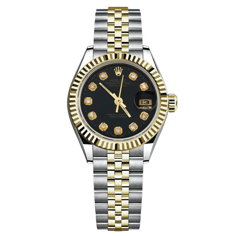 ROLEX Lady-Datejust Ref. 69173 26MM Automatic Custom Black Dial Fluted Bezel Stainless Steel & 18K Yellow Gold Ladies Watch WHP042791