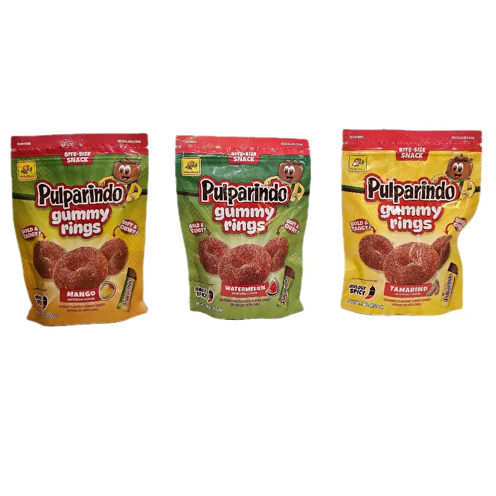 Pulparindo Gummy Rings - Tamarind Watermelon & Mango Flavored Gummy Candy Sprinkled With Chili 9 Oz Bag Bite Size Snack