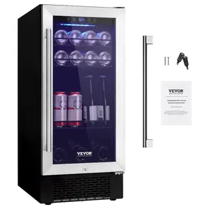 VEVOR 24 Beverage Refrigerator, 154 Cans Under Counter Built-in or Freestanding Beer Cooler Fridge, Blue LED Light, Child Lock, Adjustable Shelves, ETLVEVOR Super Brand Day