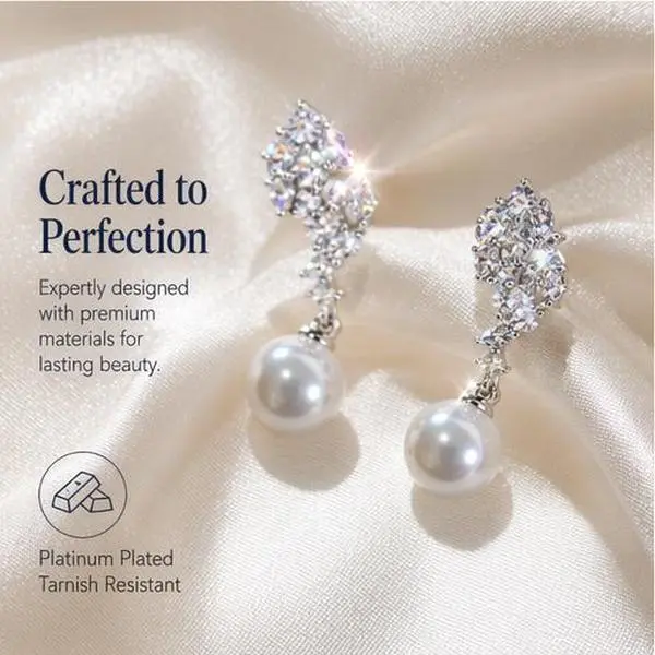 Women's Elegant Snowflake Tassel Dangle Studs - Silver-Tone Copper Jewelry with Pearl & Zircon Accents, Lightweight Hypoallergenic, Sexy Female Adult Accessory for Christmas, Valentine’s Day Gift, Adults, Kc Gold Plating, Daily, Drop Earrings