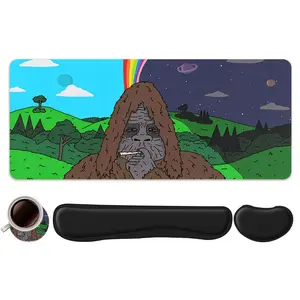 4pcs Cartoon Bigfoot with Rainbow Design Mouse Pad + Keyboard Wrist Rest + Ergonomic Mouse Pad + Coaster Set For Desktop Decoration, Office Accessories Set Ergonomic Wrist Support, Computer Mat Mouse Pad Coaster Suitable For Home Office Gaming