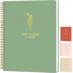 Simple Dily Plnner Undted with Hourly Schedule - 6.5x9.25" Sge Green Dy Plnner & Spirl  Notebook - esthetic nd Cute Work Journl, Tsk Orgnizer Notepd nd Productivity Plnners