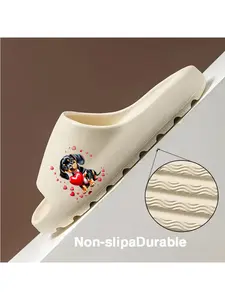 Adorable Dachshund Puppy with Red Heart Print Coconut Slippers Cute Dog Lover Summer Footwear Comfortable Beach Sandals for Women Men Kids
