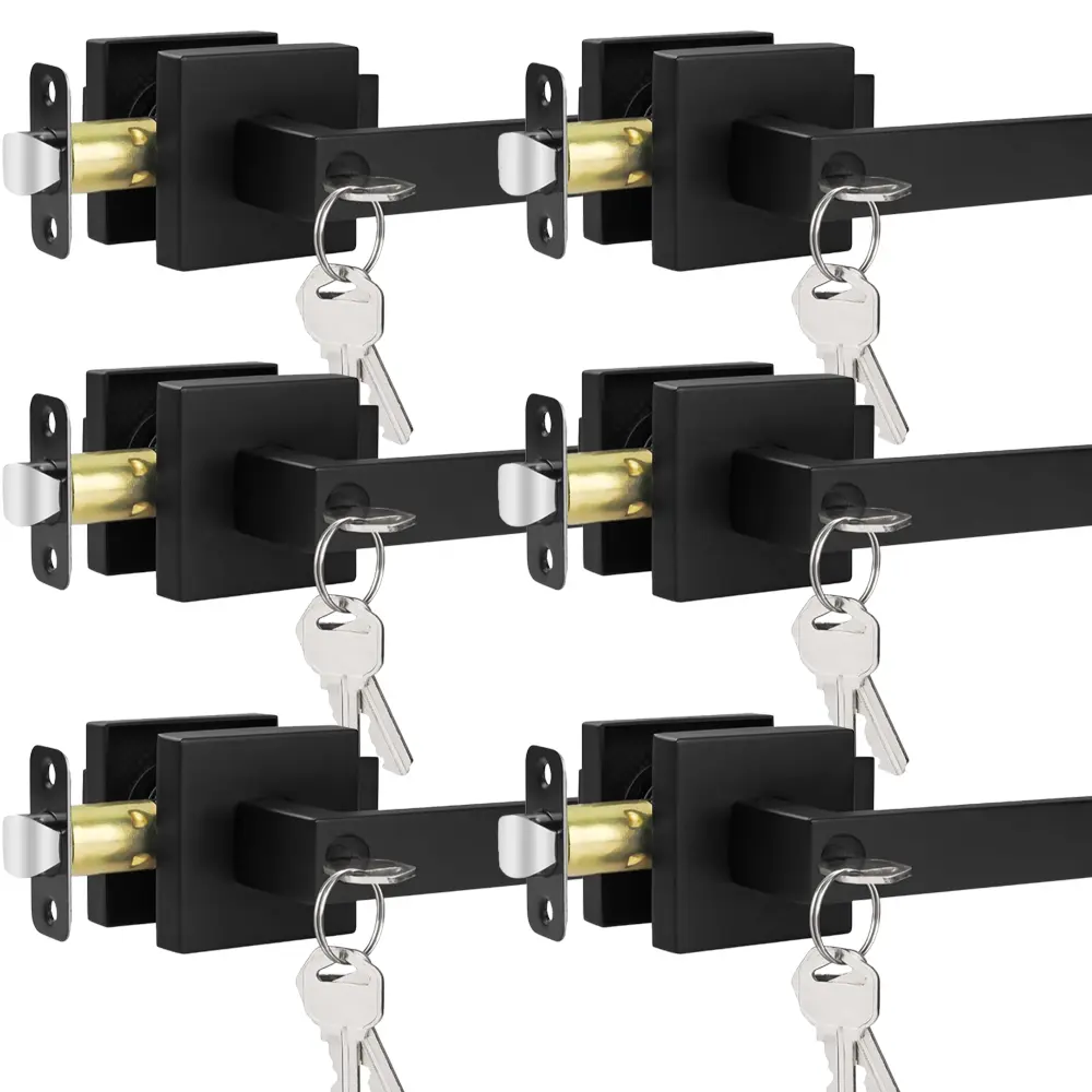 6pcs Door Handles Interior, Door Knobs Interior, Black Door Handle with Reversible Lever, Keyed Alike Door Lock Sets for Bedroom, 10 Packs Heavy Duty Door Lock Sets, Matte Black