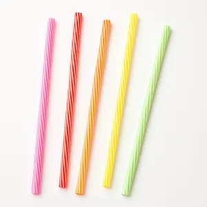 Multicolor Striped Reusable Plastic Straws - 24 Pack