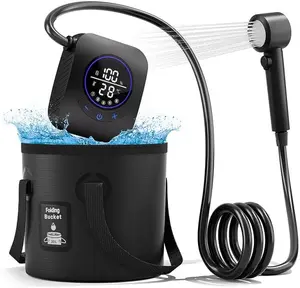 Moriko Portable Shower for Camping, 8000mAh Rechargeable Camping Shower Pump, 5 Shower Modes & IPX8 Waterproof, 5 Gallons Foldable Bucket, Outdoor Shower for Hiking, Travel, Car, Pet, Beach, RV, Boat