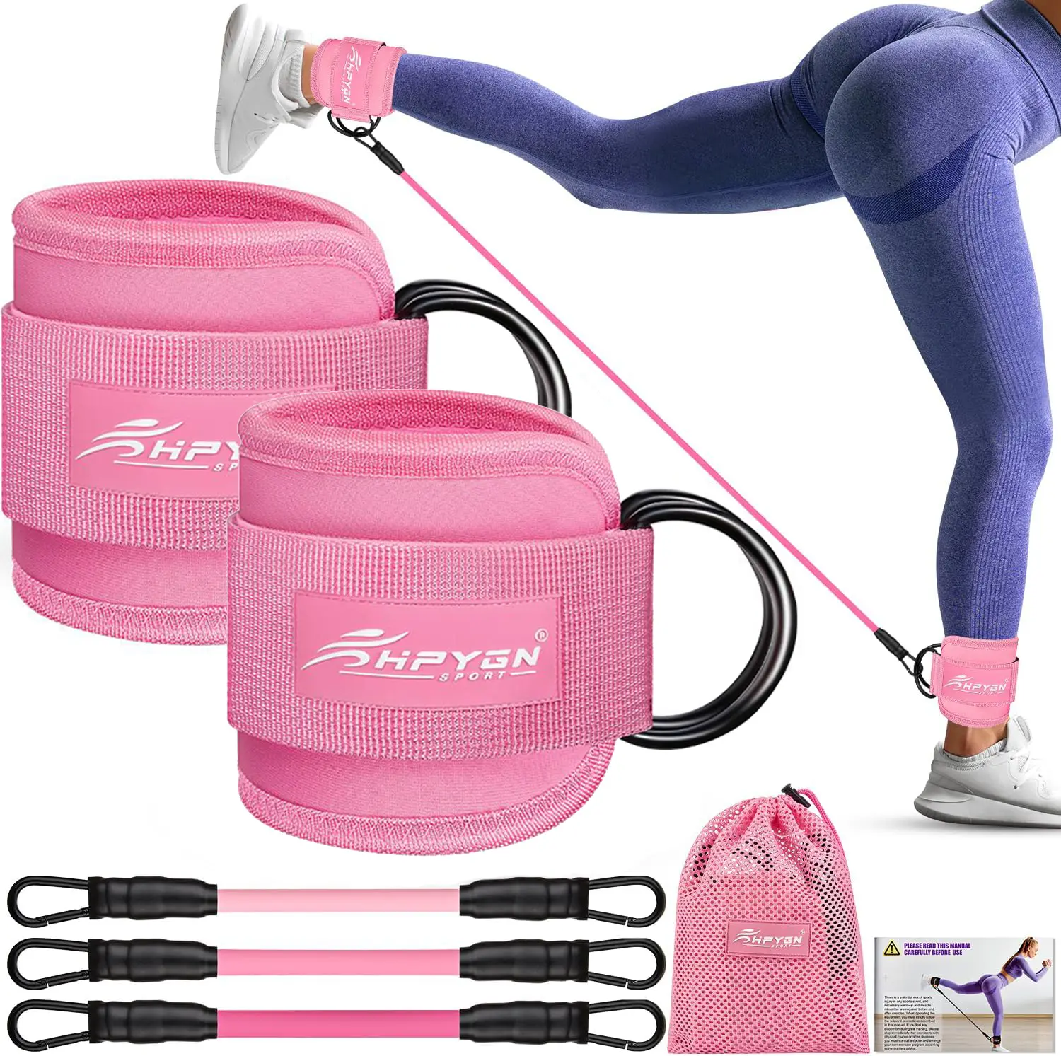 Ankle Resistance Bands, Ankle Bands for Working Out with Cuffs, Resistance Bands for Leg Butt Training Workout Equipment for Kickbacks Hip Gluteus Training Exercises, Ankle Straps with Exercise Bands resistant bands Fitness ankle resistance Outdoorfun