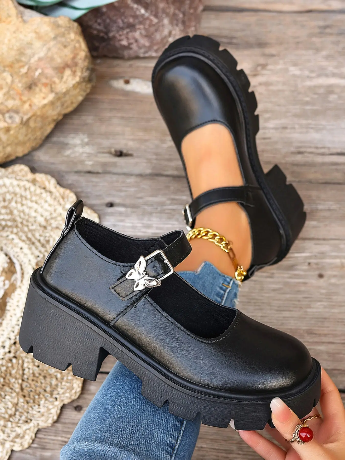 Women's Thick Sole Mary Jane Shoes, Mary Jane Footwear, Y2K Gothic Style, Patent Leather, Dual Buckle Anti-Slip, Sizes 35-43, Jk Uniform Oxford Shoes, Rubber, Classy, Chic Shoes