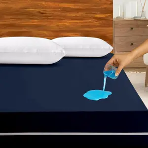 Zippered Mattress Encasement Twin Size,100% Waterproof Mattress Protector,Zipper Mattress Cover with Six-Sided Protection, Absorbent Mattress Cover 15" Deep(Navy Blue)