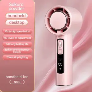 Handheld Mini Turbo Fan, Custom 5000mAh USB Rechargeable Electric Fan with 100-Speed Wind, Digital Display and LED Flashlight, Portable Design