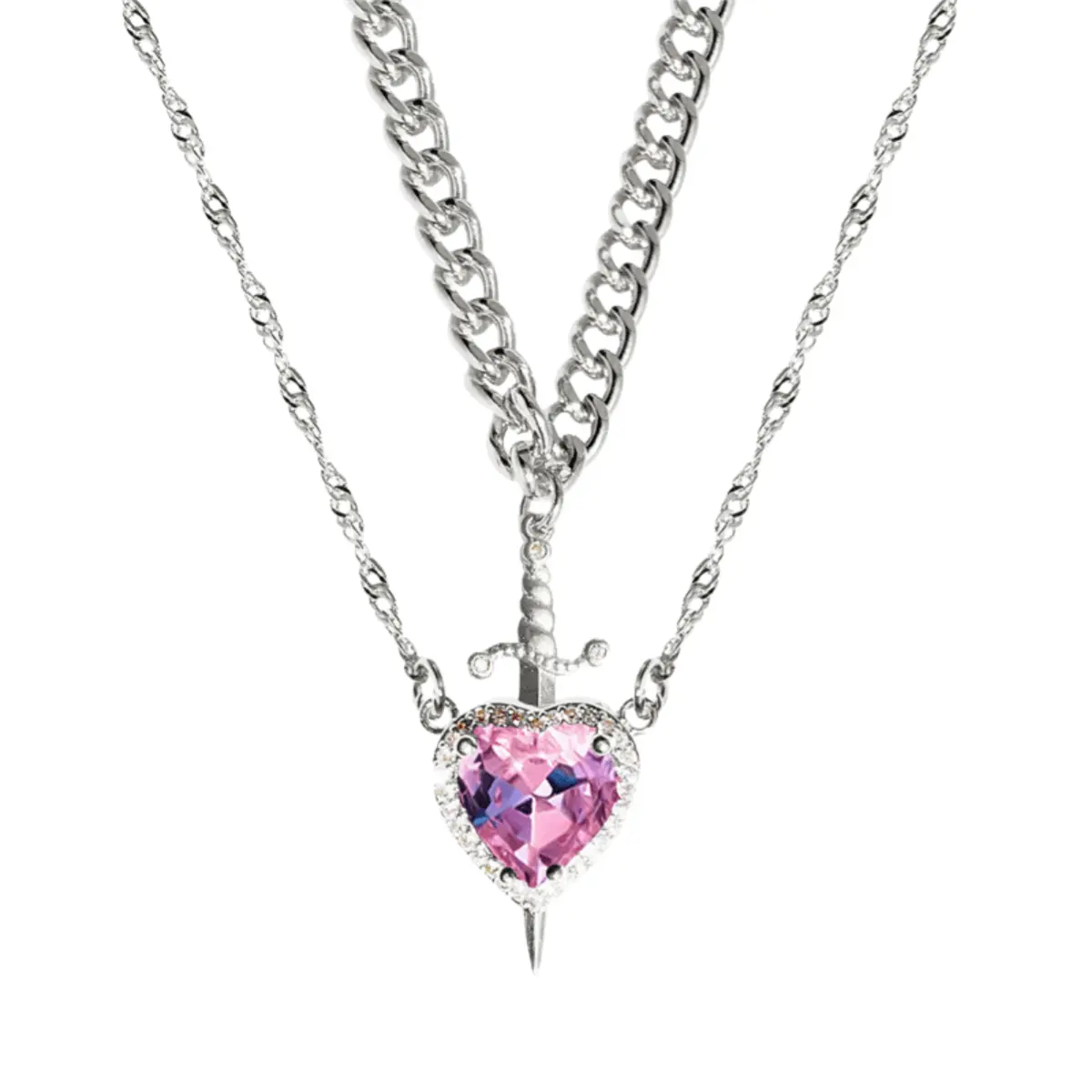 Romantic Sword Pierced Heart Necklace - Gold Chain Trendy Jewelry with Red Crystal Pendant, Ideal as Birthday or Holiday Gift, Suitable for Women and Girls to WearPerfect Valentine's Day Gift for Best Friend or Lover