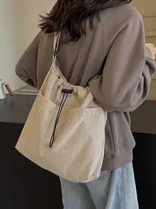 Minimalist Solid Color Drawstring Design Crossbody Bag, Lightweight Bucket Bag with Adjustable Strap, Casual Versatile Shoulder Bag for Women & Men, Adjustable Strap Purse, Casual Handbag Satchel