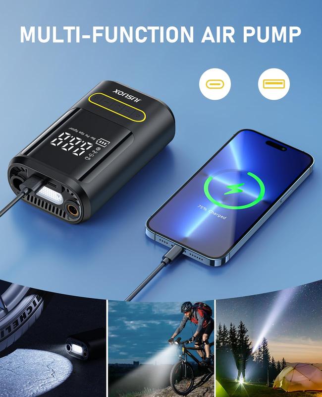 Easy Practical Tire Inflator Portable Air Compressor, 150 PSI Cordless Air Pump for Car Tires with Auto Shut-Off, LED Light and Digital Pressure Gauge, Electric Bike Tire Pump for Cars, Bike, Motorcycle, Ball (CE & FCC Certification)